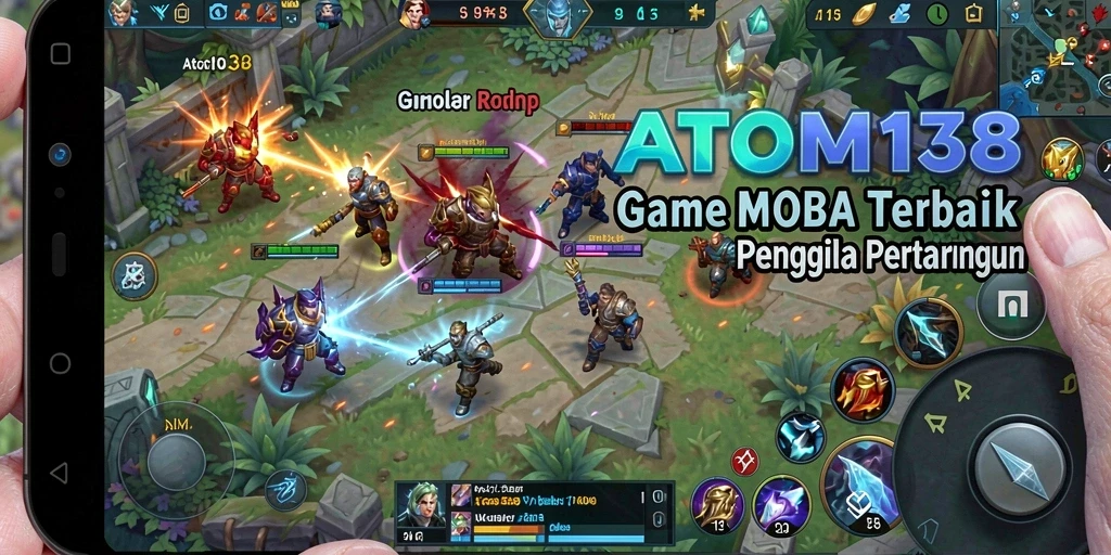 Screenshot ATOM138 menampilkan pertarungan epik antara karakter-karakter MOBA.