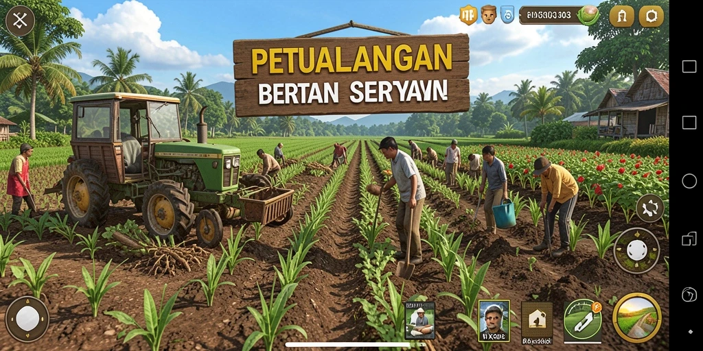 Tangkapan layar NX303 menampilkan aktivitas bertani yang seru dan interaktif.