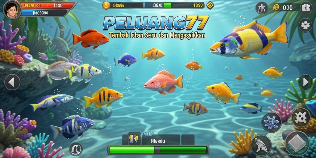 Screenshot PELUANG77 menampilkan aksi seru menembak ikan.