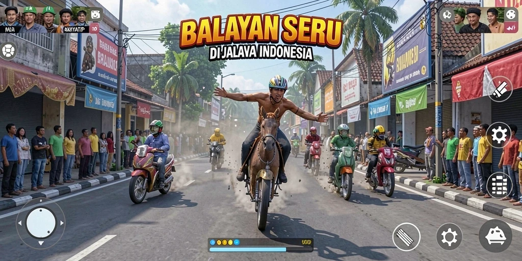 Screenshot RAKYATJP menampilkan aksi balapan seru di jalanan Indonesia.