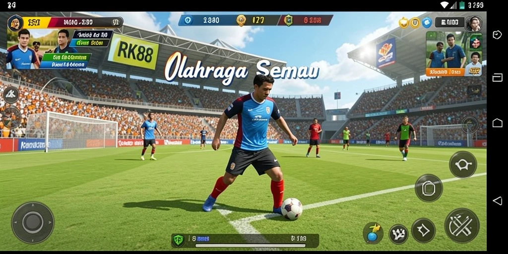 Tangkapan layar gameplay RK88 menunjukkan aksi seru dalam pertandingan olahraga.