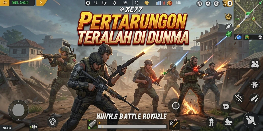 Tangkapan layar utama XE77 menampilkan aksi pertempuran pada skala epik.